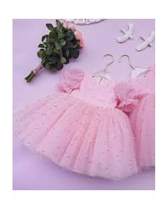 Baby Girl Princess Tulle Dress – Soft Pink with Pearl Detailing